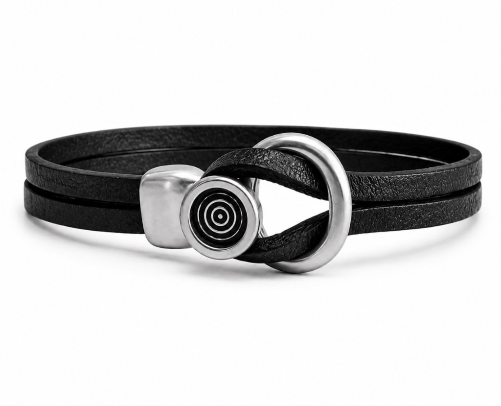 FL Double Band Leather Bracelet — Black