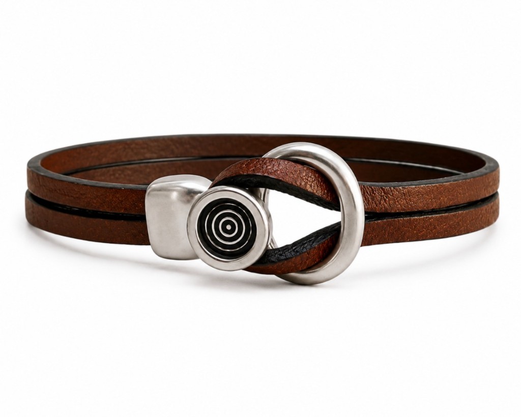 FL Double Band Leather Bracelet — Cognac