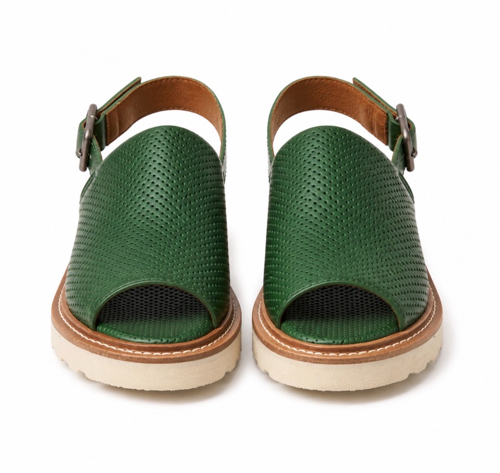 FL Perforated Slingback Sandal — Green Front View