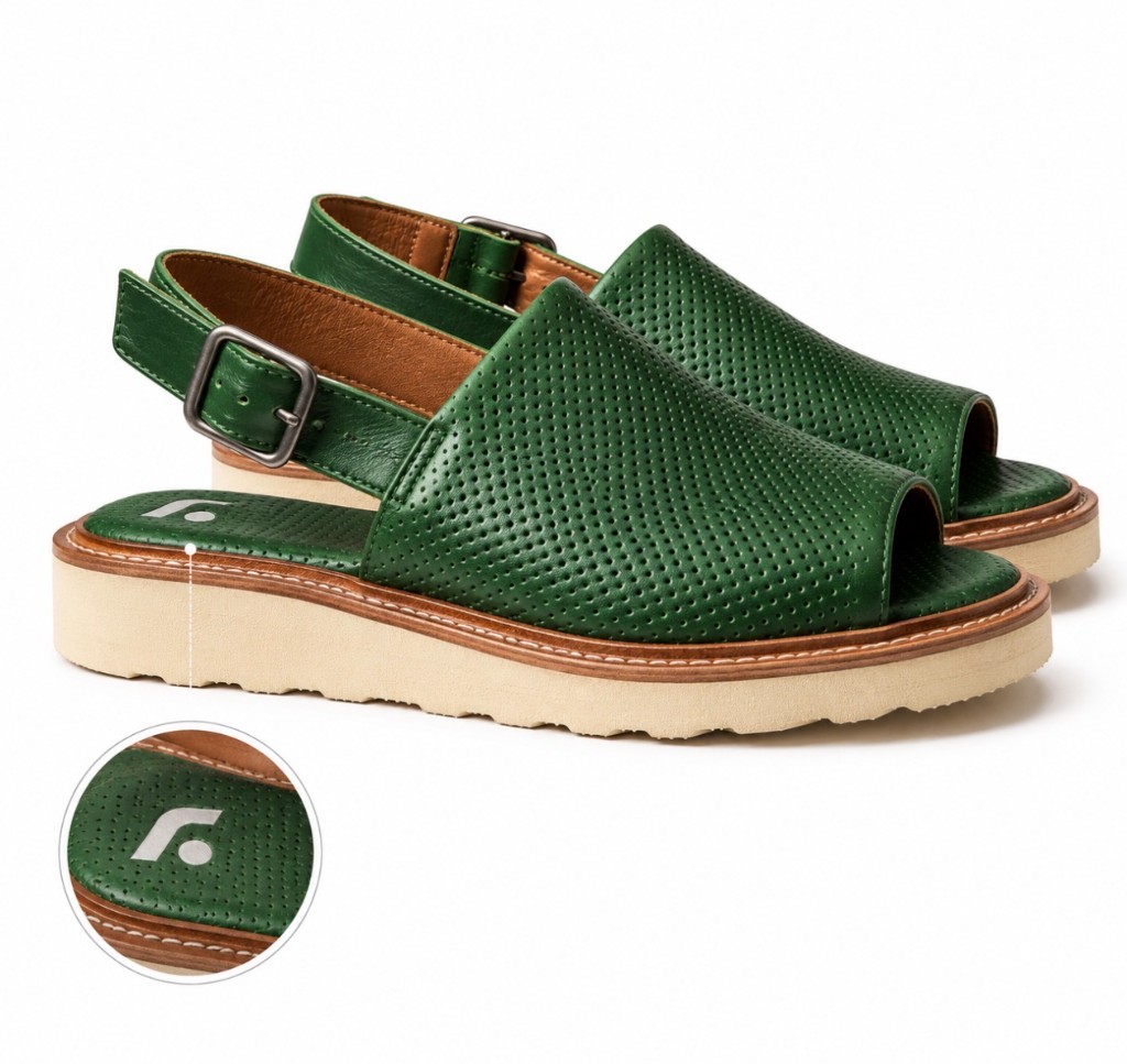 FL Perforated Slingback Sandal — Green Side View