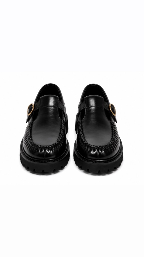 FL T-Strap Loafer — Black Front View