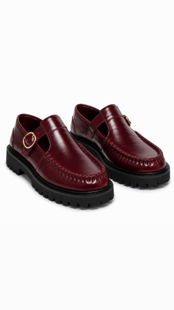 FL T-Strap Loafer — Burgundy Angle View