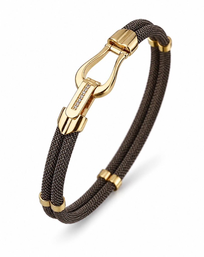 FL Woven Cord Bracelet — Gold Crystal Clasp