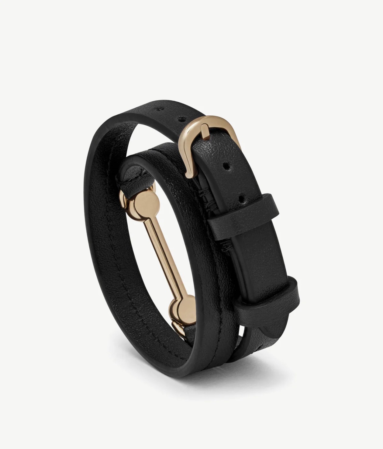 FL Wrap Bracelet — Black Leather, Gold Hardware